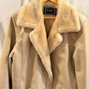 Women's Cream Teddy Jacket with Faux Fur Collar